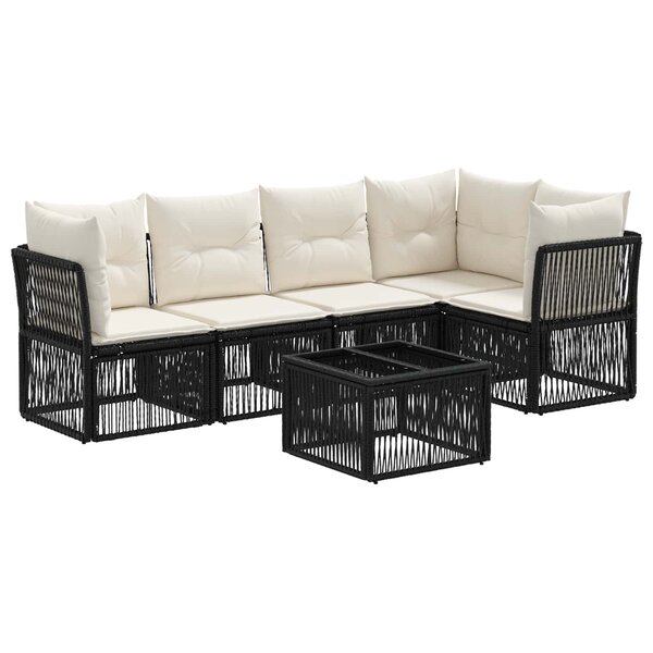 vidaXL Ensemble de canapé de jardin 6 Pièces Noir polyrotin