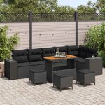 vidaXL Ensemble de canapé de jardin avec coussin 10 Pièces Noir polyrotin