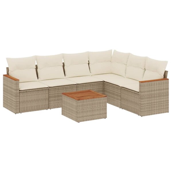 vidaXL Salon de jardin avec coussins 7 Pièces beige résine tressée