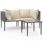 vidaXL Salon de jardin 3 Pièces avec coussins Gris Résine tressée