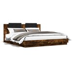 vidaXL Cadre de lit tête de lit et lumières LED chêne fumé 160x200 cm