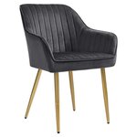 Chaise de salle à manger fauteuil de cuisine en velours siège pieds en métal assise large pour chambre salon bureau gris et doré 12_0002417