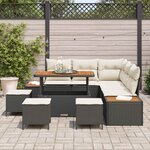 vidaXL Ensemble de canapé de jardin avec coussin 9 Pièces Noir et Crème