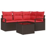 vidaXL Ensemble de canapé de jardin avec coussin 5 Pièces Marron et rouge