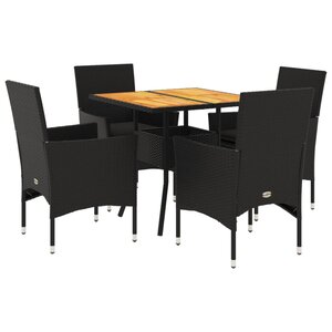 vidaXL Ensemble à manger de jardin et coussins 5 Pièces noir rotin acacia