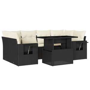 vidaXL Salon de jardin 7 Pièces avec coussins noir résine tressée