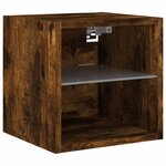 vidaXL Meuble TV mural avec lumières LED chêne fumé 30x28 5x30 cm