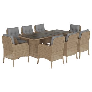 vidaXL Ensemble à manger de jardin et coussins 9 Pièces beige Poly rotin