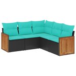 vidaXL Salon de jardin 5 Pièces avec coussins noir résine tressée