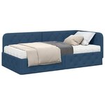 vidaXL Cadre de lit d'angle avec matelas Bleu 90 x 200 cm tissu