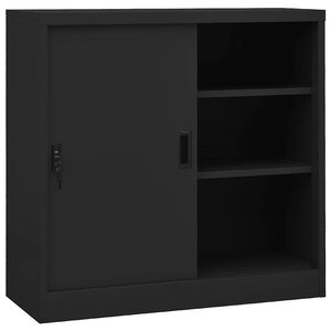 Armoire de bureau porte coulissante 90 x 40 x 90 cm robuste avec serrure et étagères réglables en acier anthracite 02_0046813