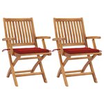 vidaXL Chaises de jardin 2 Pièces avec coussins rouge Bois de teck massif