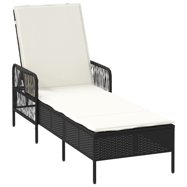 vidaXL Chaise Longue Noir et crème PE Rattan 157 x 55 x 92 cm