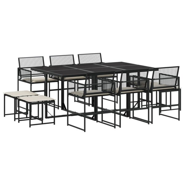 vidaXL Ensemble à manger de jardin 11 Pièces coussins noir résine tressée