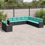 vidaXL Salon de jardin 11 Pièces avec coussins noir résine tressée