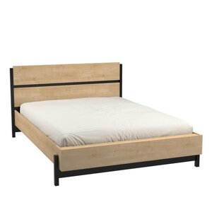 Lit adulte 140 x 190/200 cm - 2 chevets + armoire - Mélaminé - chêne Hamilton