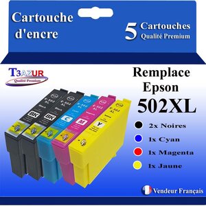T3AZUR - 5x Cartouches compatibles avec Epson XP-5100  XP-5105  XP-5115  XP-5150  XP-5155  WorkForce WF-2860DWF  WF-2865DWF  WF-2880DWF  WF-2885DWF  502XL