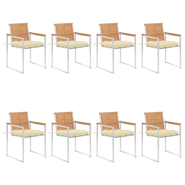vidaXL Chaises de jardin lot de 8 avec coussins Bois de teck massif