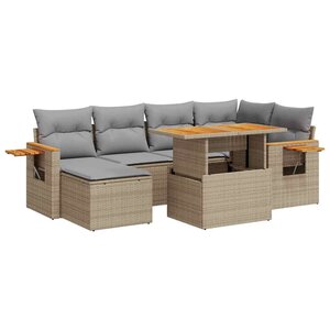 vidaXL Salon de jardin avec coussins 7 Pièces beige résine tressée acacia