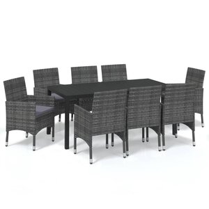 vidaXL Ensemble à manger de jardin coussins 9Pièces Résine tressée Gris