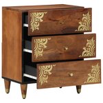 vidaXL Table de chevet Marron miel avec motifs dorés Bois de manguier massif