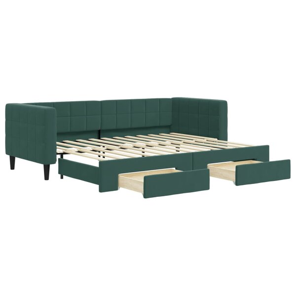 vidaXL Lit de jour avec gigogne et tiroirs vert foncé 80x200cm velours