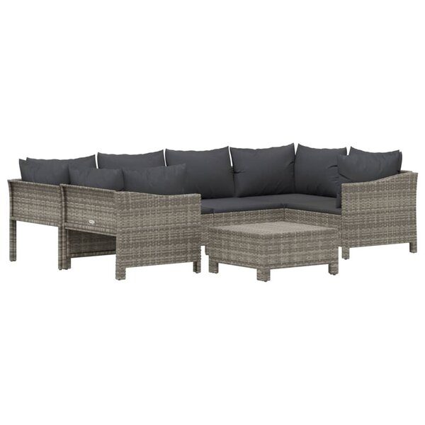 Salon de jardin meuble d'extérieur ensemble de mobilier 7 pièces avec coussins gris résine tressée 02_0017209