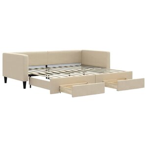 vidaXL Lit de jour avec gigogne et tiroirs sans matelas crème 90x200cm