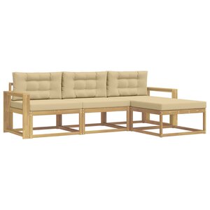vidaXL Ensemble de canapés d'extérieur 4 Pièces Blanc et Beige Polyester