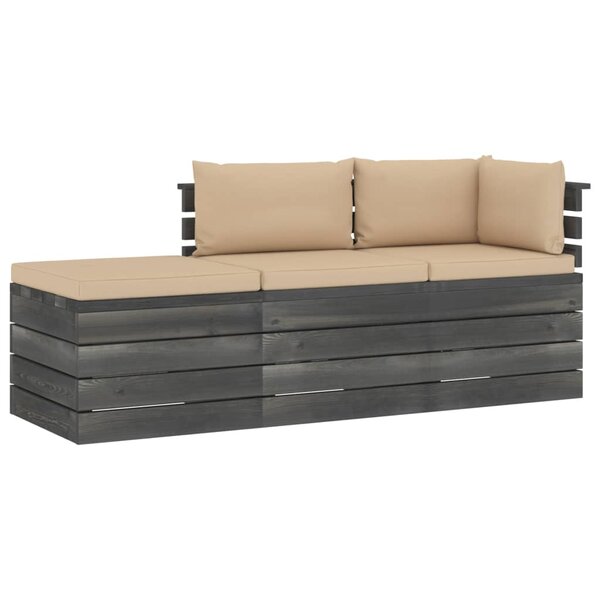vidaXL Salon palette de jardin 3 Pièces avec coussins Bois de pin massif