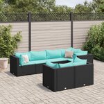 vidaXL Salon de jardin 7 Pièces avec coussins Noir Résine tressée