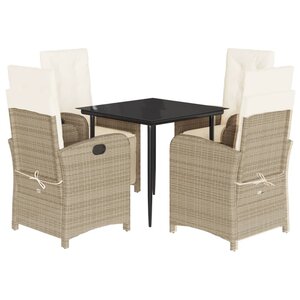vidaXL Ensemble à manger de jardin avec coussins 5Pièces Beige poly rotin