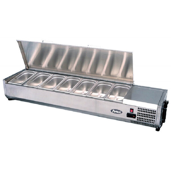 Saladette réfrigérée à poser couvercle inox bacs gn 1/4 - 1200 à 2000 mm - atosa - r600a - inox1600 mm x335x280mm