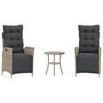 vidaXL Ensemble de bistro 3 Pièces et coussins gris clair résine tressée