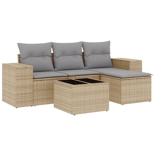 vidaXL Salon de jardin avec coussins 5 Pièces beige résine tressée