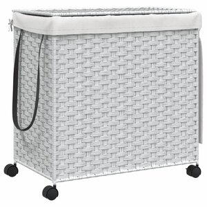 vidaXL Panier à linge avec roulettes blanc 60x35x60 5cm résine tressée