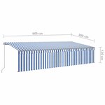 Vidaxl auvent manuel rétractable avec store et led 6x3 m bleu et blanc