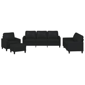 vidaXL Ensemble de canapés 4 Pièces avec coussins Noir Similicuir