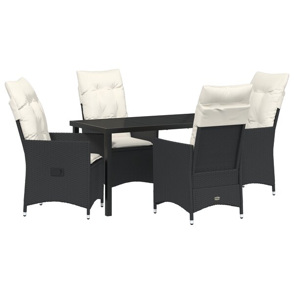 vidaXL Ensemble de salle à manger de jardin 5 pièces avec coussins en rattan poly noir