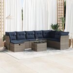 vidaXL Salon de jardin 9 Pièces avec coussins gris résine tressée