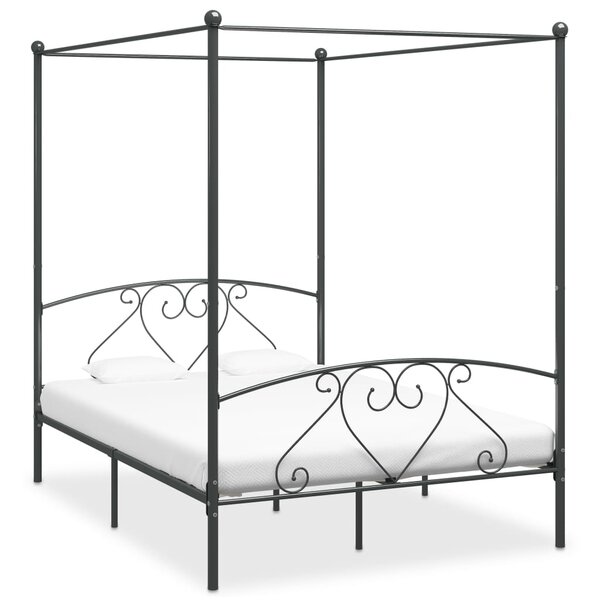 vidaXL Cadre de lit à baldaquin sans matelas gris métal 160x200 cm