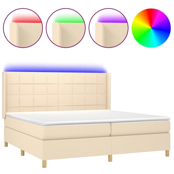 vidaXL Sommier à lattes de lit matelas et LED Crème 200x200 cm Tissu