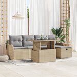 Ensemble de Canapés de Jardin 6 Pièces avec Coussins Beige Poly Rotin