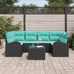 vidaXL Ensemble de canapé de jardin 7 Pièces Noir et turquoise