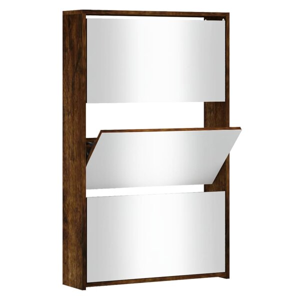 vidaXL Armoire à chaussures miroir 3 niveaux Chêne fumé 63x17x102 5 cm