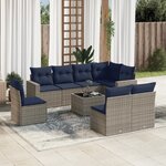 vidaXL Salon de jardin 9 Pièces avec coussins gris résine tressée