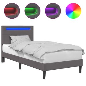 vidaXL Cadre de lit avec bandes LED Gris 90 x 200 cm Simili cuir