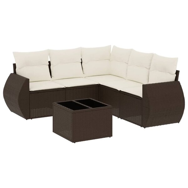 vidaXL Salon de jardin avec coussins 6 Pièces marron résine tressée