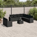 vidaXL Salon de jardin 10 Pièces avec coussins noir résine tressée