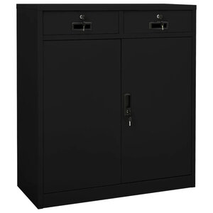 Armoire de bureau avec 2 étagères réglables rangement dossiers 90 x 40 x 102 cm en acier noir 02_0046909